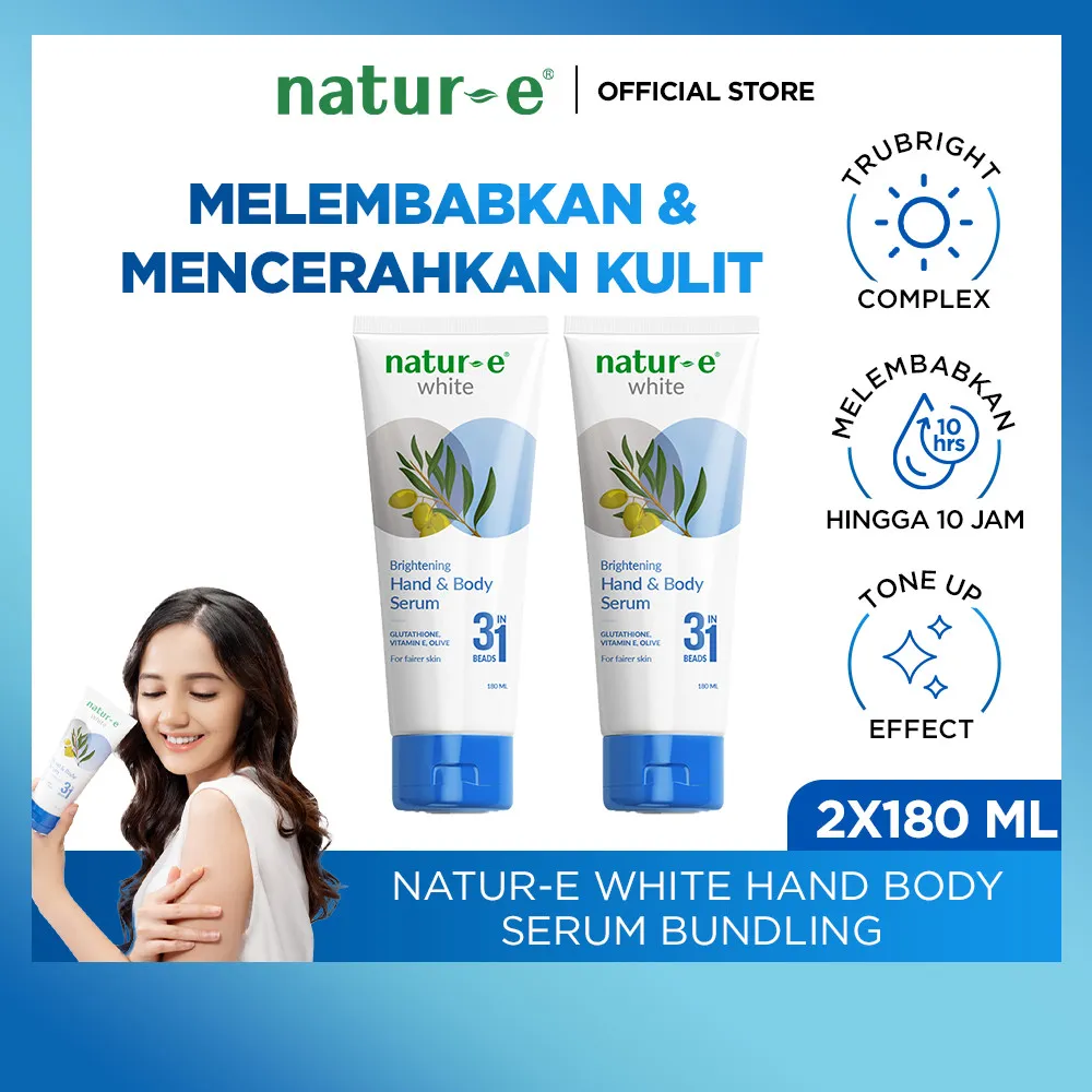 [BELI DUA LEBIH HEMAT] Natur-E TwinPack White Hand & Body Serum 180ml - Mencerahkan Dalam 28 Hari | Glutathione Vitamin E Niacinamide | Meratakan Melembabkan Mencerahkan Kulit | Tekstur Ringan Mudah Meresap Tidak Lengket | Wangi Segar Tahan Lama