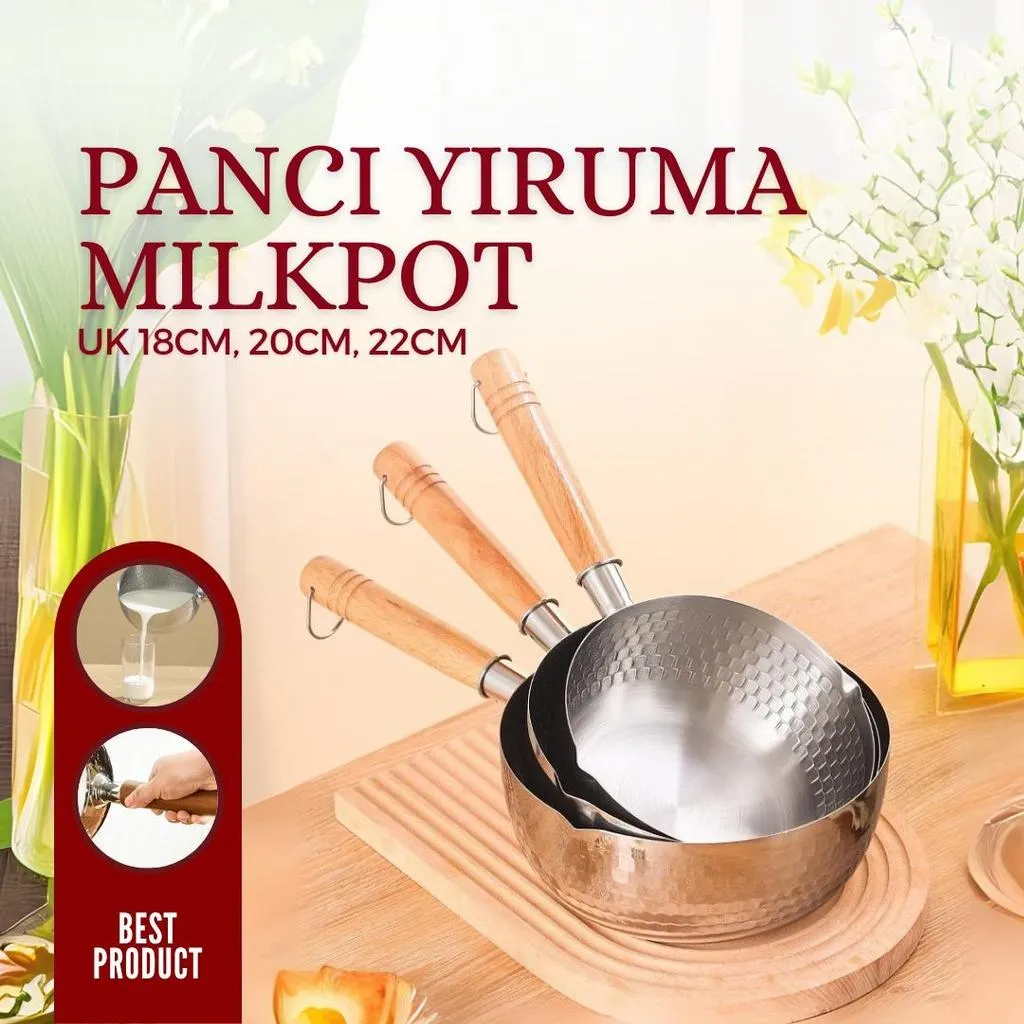 BMW Kitchenware - Panci Milk Pot Yiruma Panci Serbaguna Bahan Stainless Steel Gagang Kayu Tahan Panas Panci Rebus Mie Susu Panci Anti Karat Kuat Dan Anti Lengket