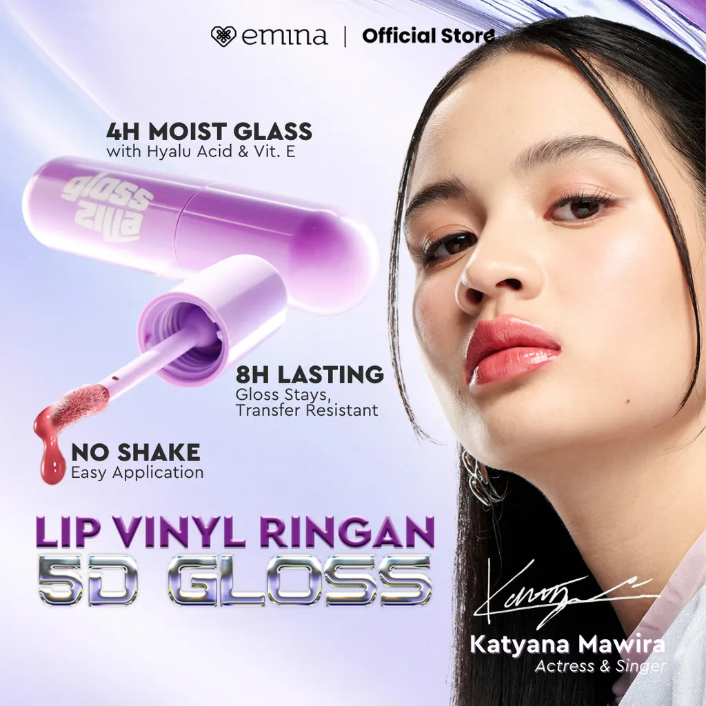NEW! Emina Glosszilla Lightweight Lip Jelly Vinyl 3 g - Transferproof Gloss, Longlasting Stain, Intense Color, Plumpy, Transferproof, Tahan Lama, Cocok untuk Bibir Sensitif, Ringan, Tidak Lengket, Mengandung Vit E, Oil Complex, dan Hyaluronic Acid