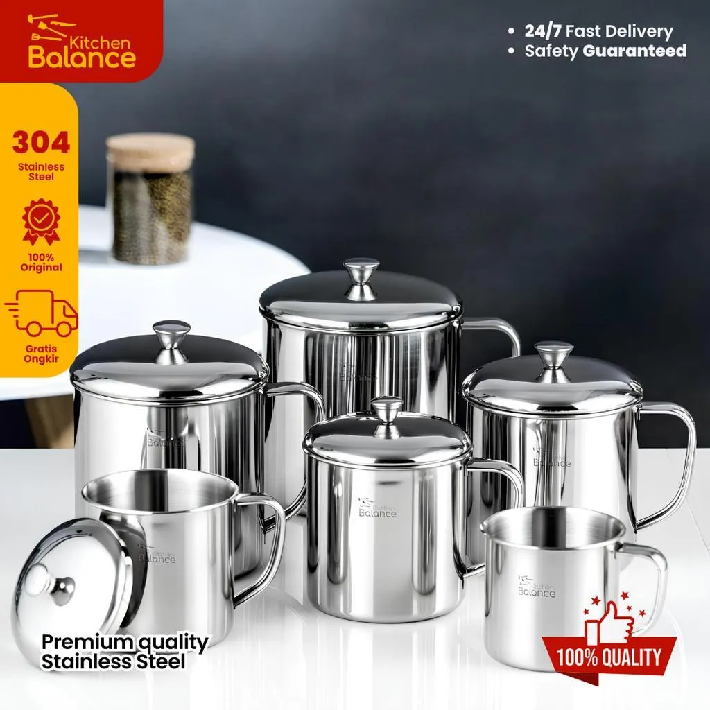 Kitchen Balance Mug Stainless Steel dengan Tutup Cangkir Kopi Teh Tahan Lama 520