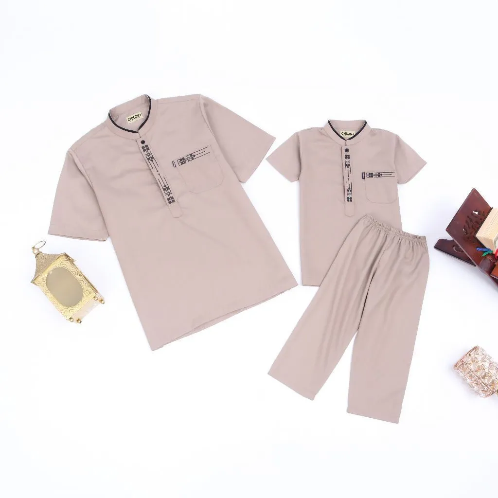 Chiciko Baju Set Koko Couple Ayah Dan Anak Laki Laki Lengan Pendek Toyobo Full Bordir Plakat  Raya