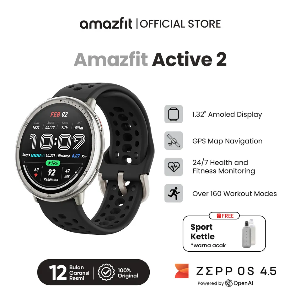 Amazfit Official | Active 2 Smart watch  Barang Original Resmi Garansi 1 Tahun