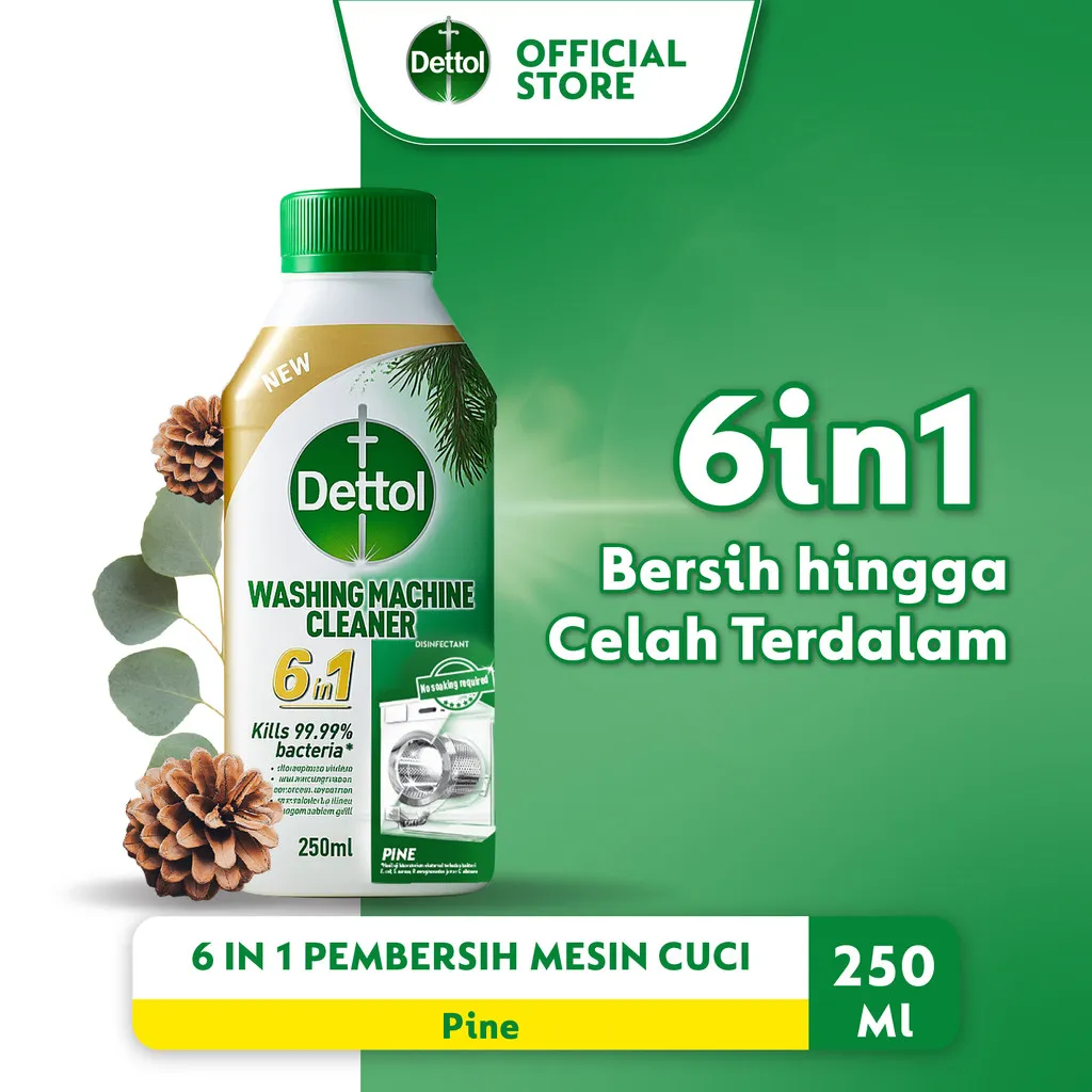 Dettol Washing Machine Cleaner Pine 250ml Sabun Pembersih Mesin Cuci 6in1