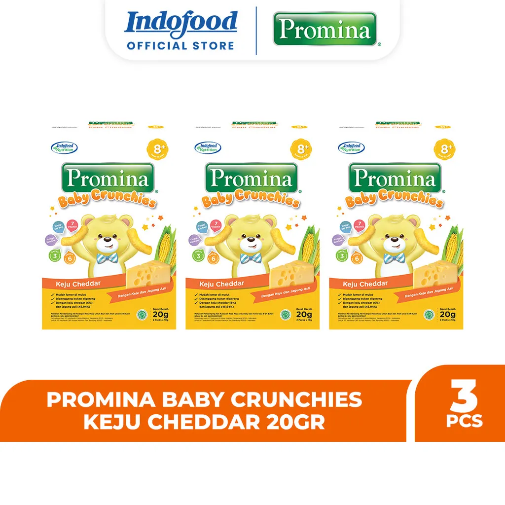 3 Pcs - Promina Baby Crunchies Keju Cheddar 20 Gr