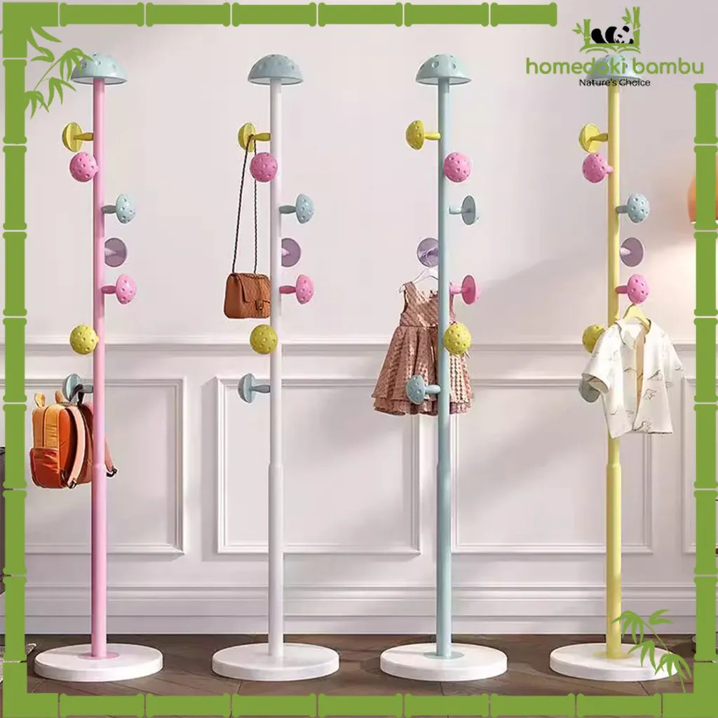 Homedoki Bambu-Homedoki Gantungan Baju Berdiri/Hanger Baju Aesthetic/Rak Gantungan Baju/Rak mantel jamur