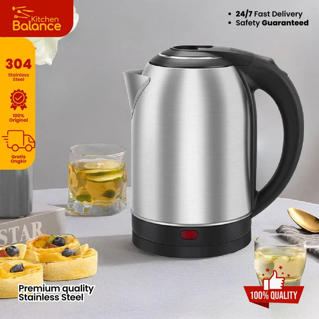 Kitchen Balance Teko Listrik Stainless Steel Kapasitas 2L 1000W  Electric Kettle Pemanas SH01