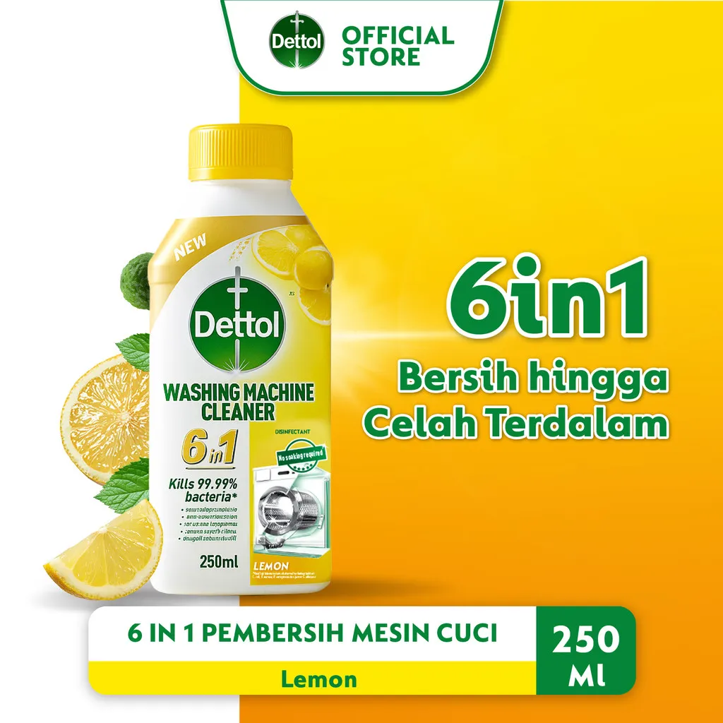 Dettol Washing Machine Cleaner Lemon 250ml Sabun Pembersih Mesin Cuci 6in1