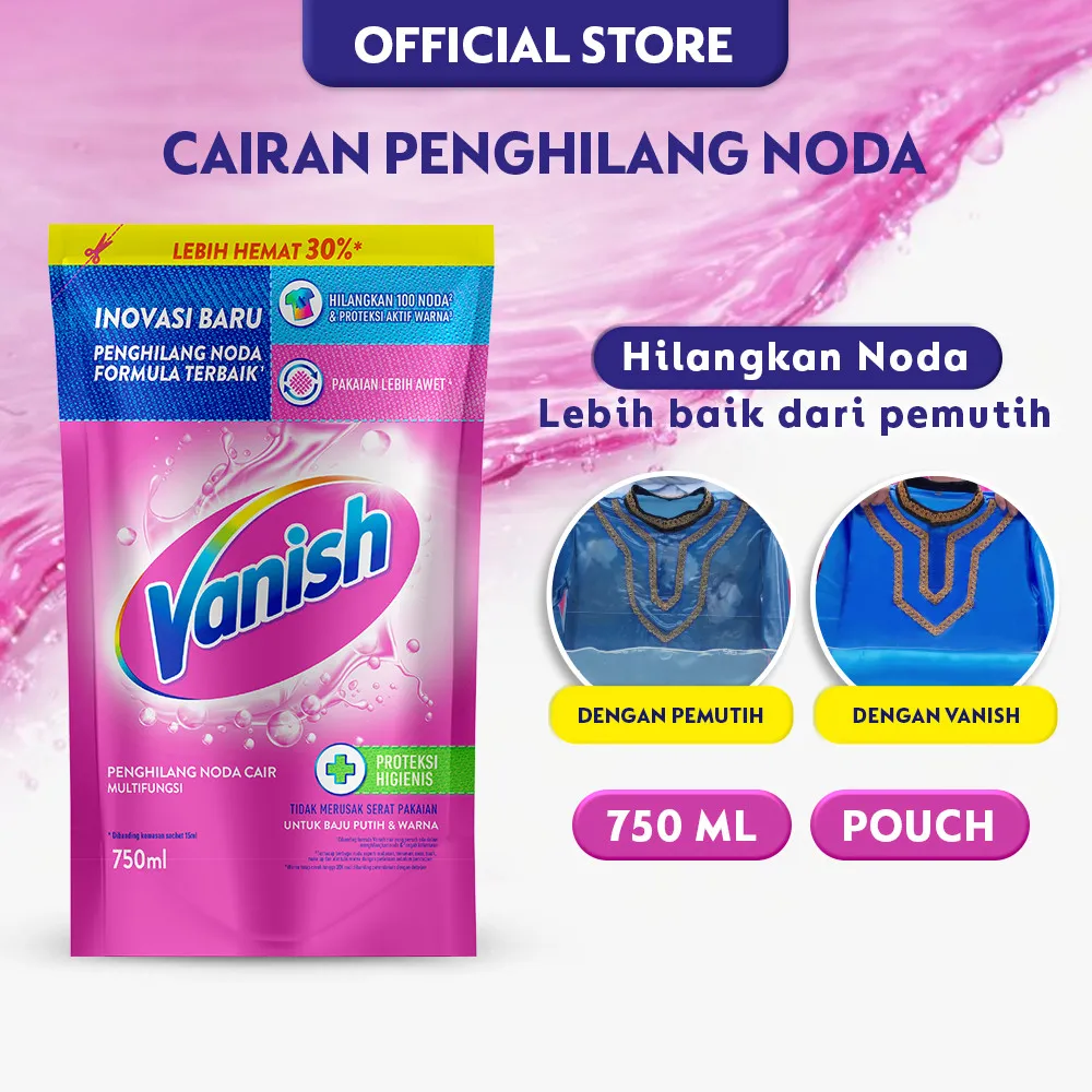 Vanish Penghilang Noda Pakaian Pink Pembersih Noda Baju Membandel 750ml Refill - Cloth Stain Remover