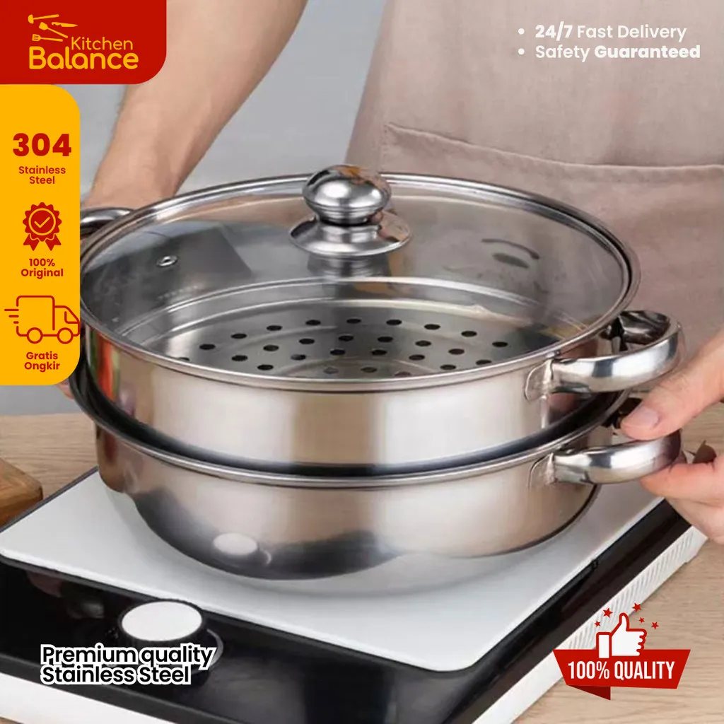 Kitchen Balance Panci Kukus 2 Susun Stainless Steel Steamer Food Grade  HR1120A