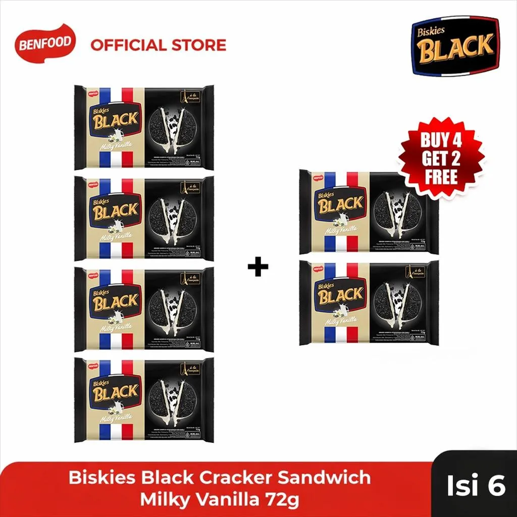 [Buy 4 Get 2] Biskies Black Cracker Sandwich Vanilla 72 Gram