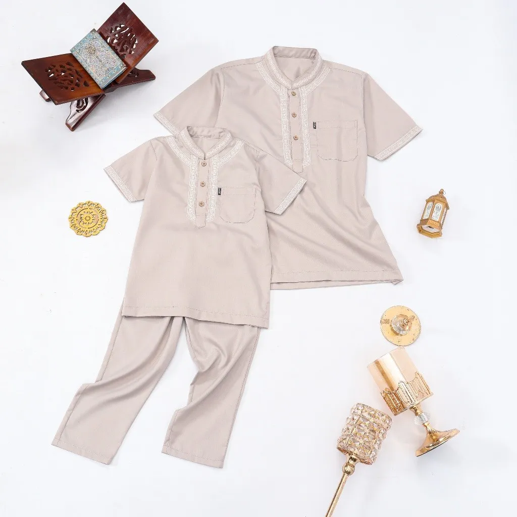 Chiciko Baju Setelan Koko Couple Ayah Dan Anak Laki Laki Full Bordir Lengan Pendek Pilih Warna