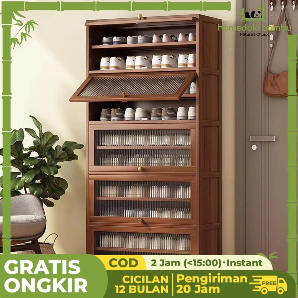 Homedoki Bambu - Lemari sepatu / rak sepatu kayu / rak sepatu tertutup / rak sepatu sederhana / rak sepatu estetik