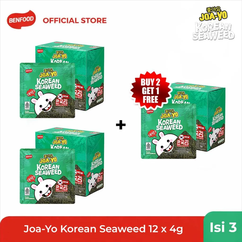 [BUY 2 GET 1] JOA-YO Korean Korean Seaweed Rumput Laut Original Isi 3 Box 12 X 4 Gram