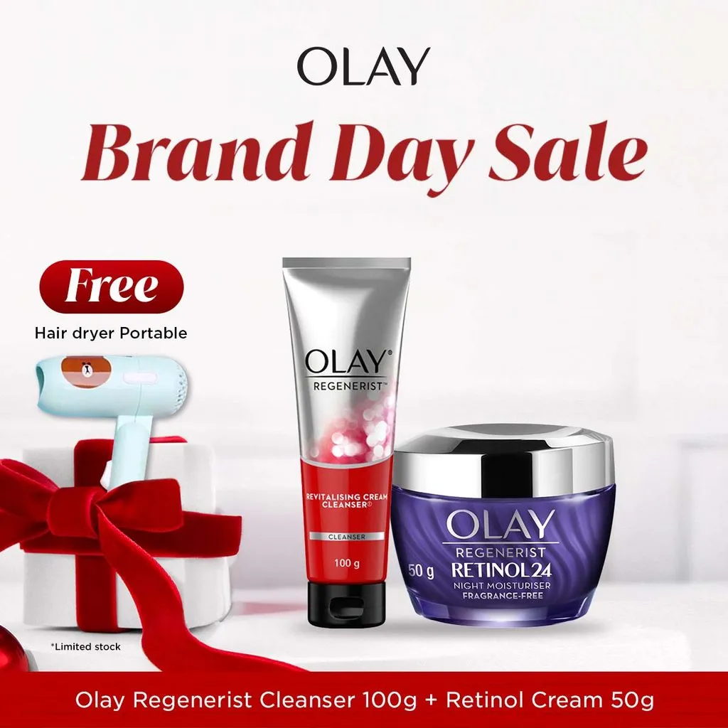 Olay Retinol Paket Skincare Pelembab Malam & Sabun Muka Regenerist Anti Aging Tandem
