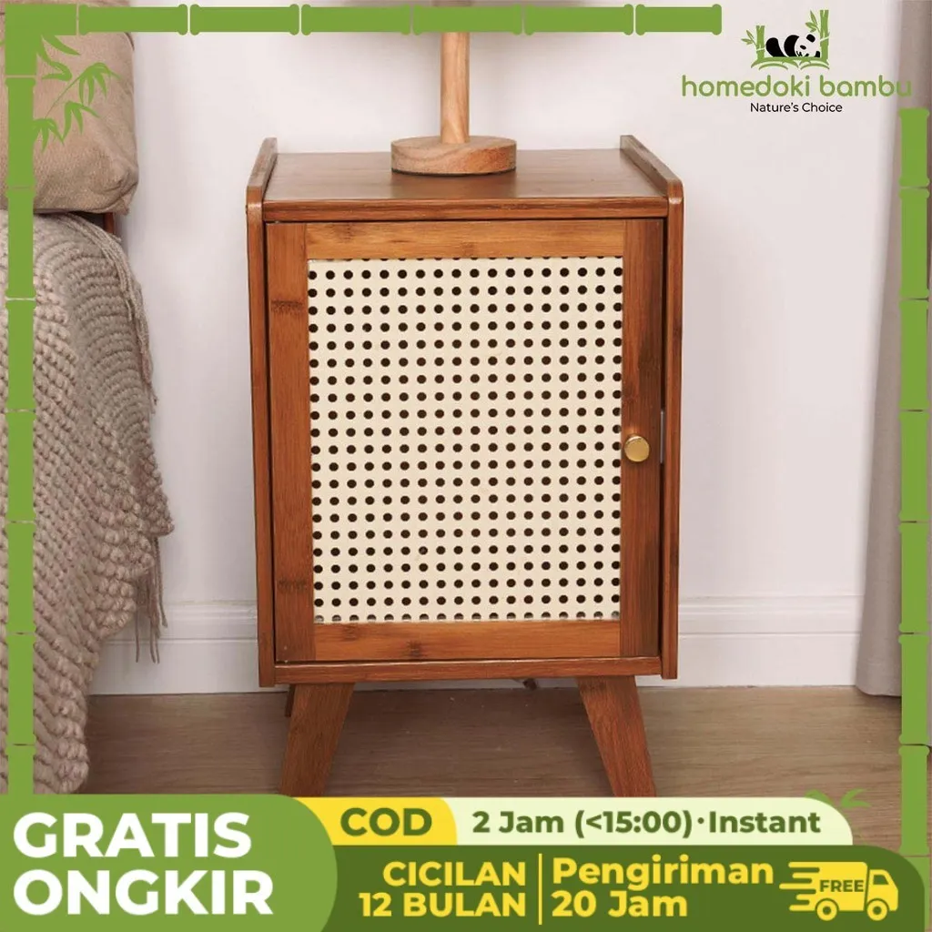 Homedoki Bambu - Meja Nakas / Meja Kecil / Nakas Meja Kamar Tidur Minimalis  / Meja Samping Tempat Tidur