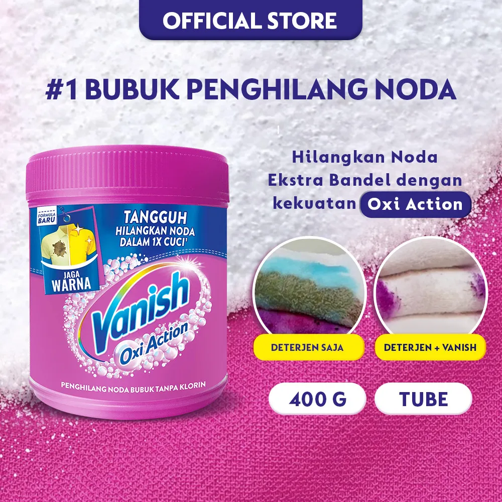 Vanish Bubuk Penghilang Noda Pakaian Pink Pembersih Noda Baju Membandel 400gr Tube - Cloth Stain Remover Powder