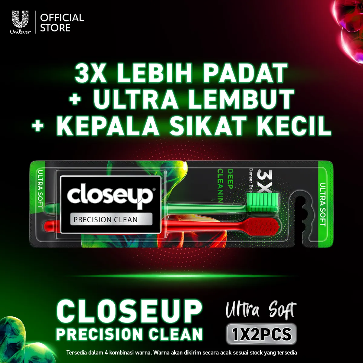 Sikat Gigi Close Up Precision Clean Isi 2 - Sikat Gigi Lembut