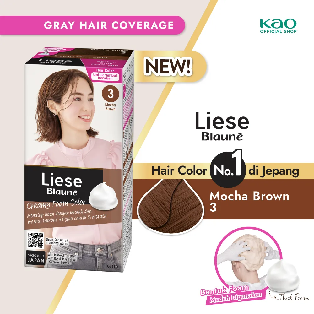 Liese Blaune Creamy Bubble Hair Color Cat Pewarna Rambut Mocha Brown Penutup Uban