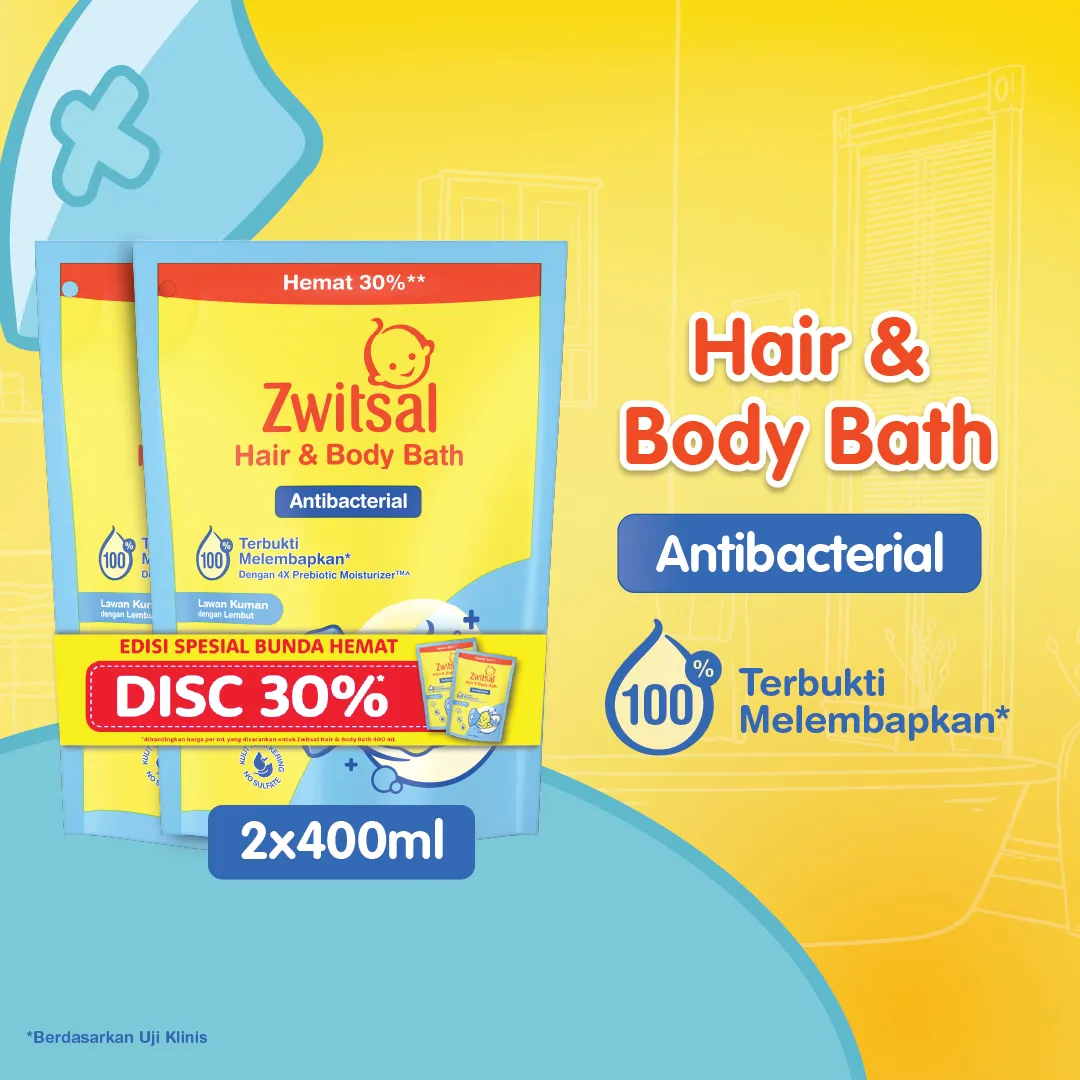 [LEBIH HEMAT 30%] Zwitsal Baby Bath Hair and Body Antibacterial 400ml Twinpack