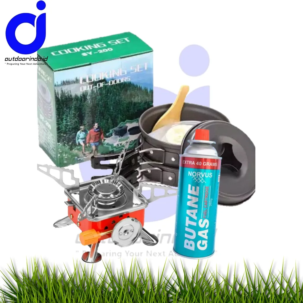 Outdoor Indonesia - 000296 - Paket lengkap alat masak camping cooking set DS / SY 200 kompor kotak dan gas norvus  260 GR