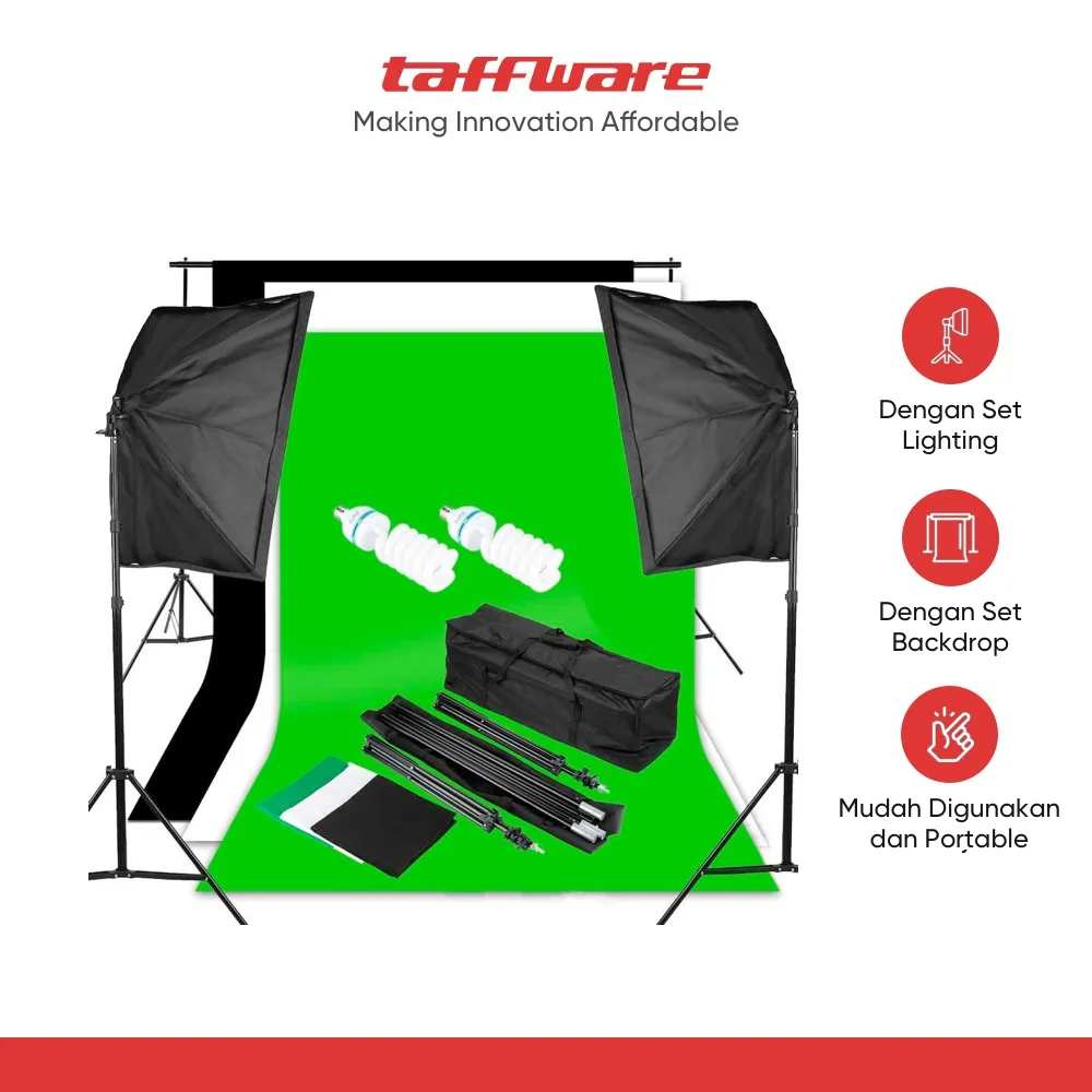 TaffSTUDIO Foto Studio Lighting Kit Youtube Vlog w/ Backdrop -LD-TZ11A