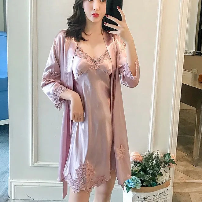 [COD]  Pakaian Tidur Modern Satin Bermutu Tinggi Baru / Kimono / Pakaian Tidur Wanita