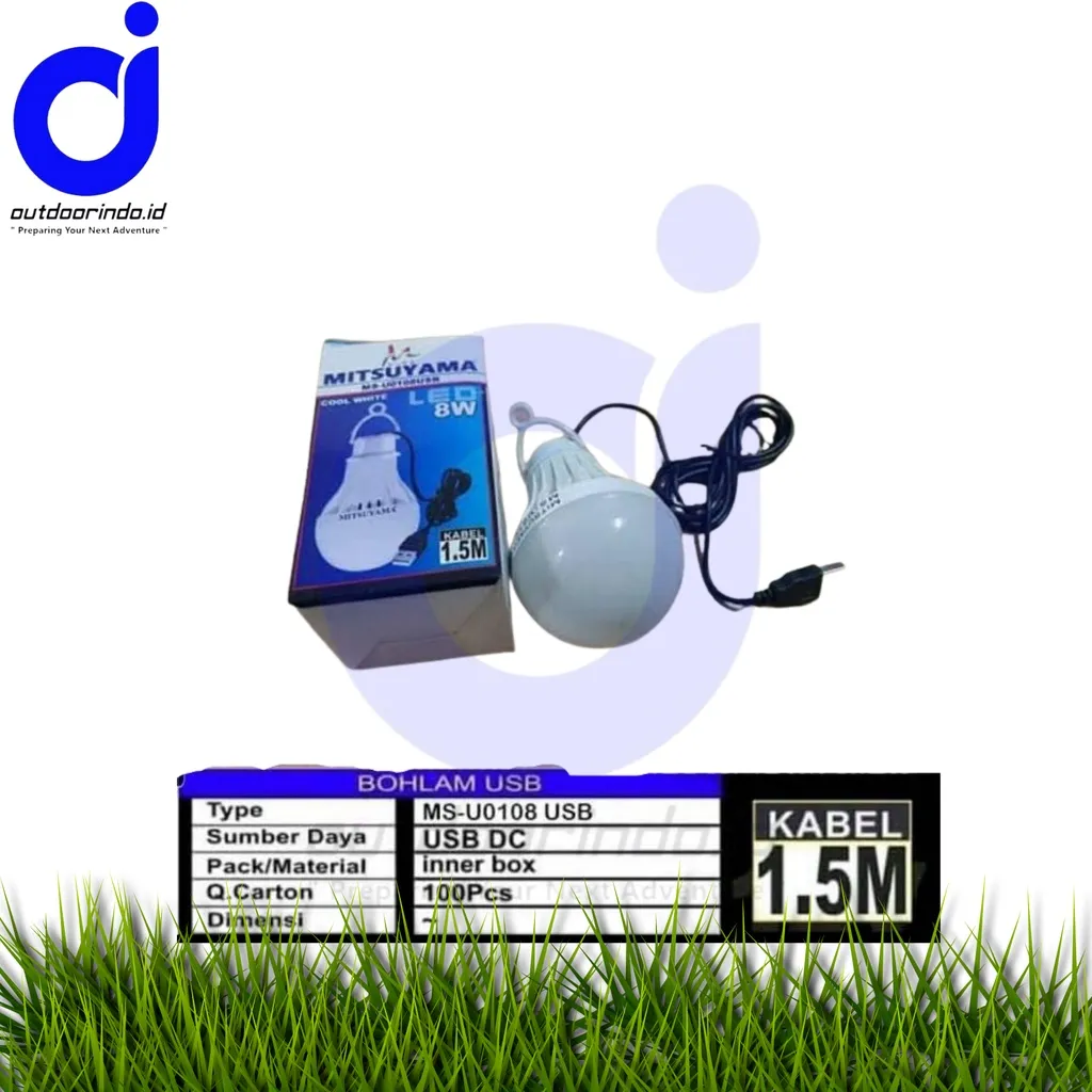 Outdoor Indonesia - 000100 - Lampu LED USB Mitsuyama 8W 8 Watt Portable Powerbank Emergency Adaptor  MS-U0110USB Darurat