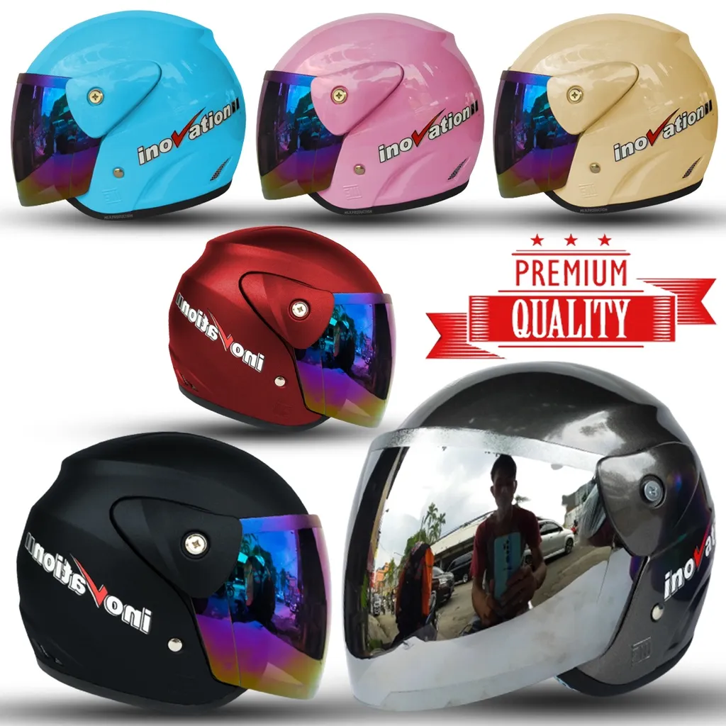 Helm Half Face Evo Inovation SNI Mirip Seperti Helm GM Original Kaca Pelangi Kaca Silver Untuk Pria Dan Wanita Dewasa Original COD SNI