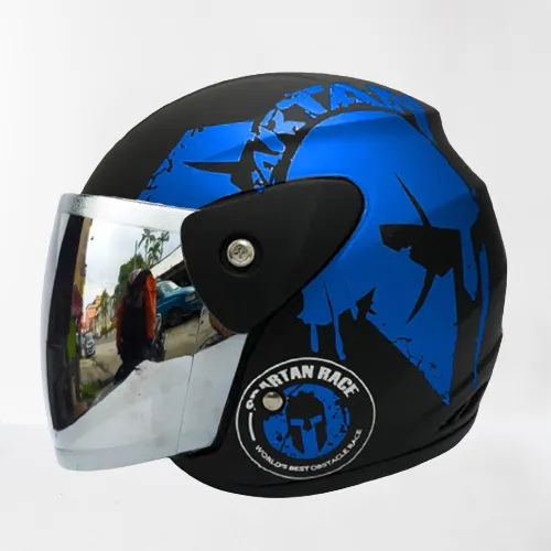 Helm Dewasa Half Face Evolution Mirip Seperti Helm GM Original Murah Motif Spartan Kaca Pelangi/Silver/Smoke Untuk Pria Dan Wanita