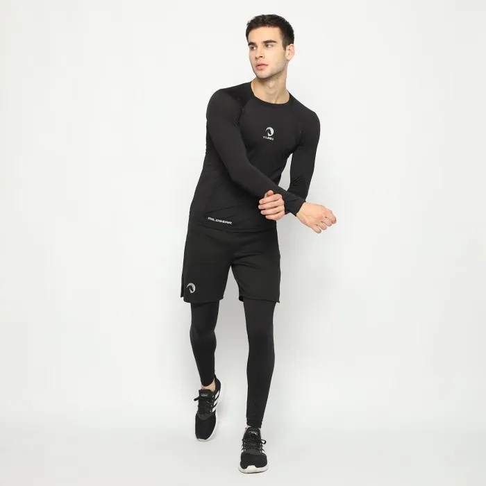 WLDS WALDOS Set Baselayer Pria Round & Compression Running Gym Outdoor Sports - Hitam