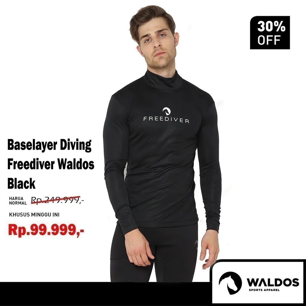 WLDS WALDOS Baselayer Pria Diving Freediver Swimming Renang Black Hitam