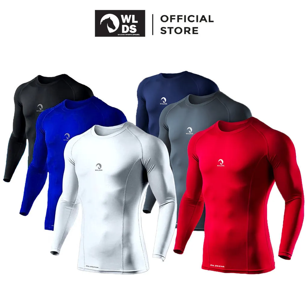 WLDS WALDOS Baselayer Pria Manset Pakaian Olahraga Round Neck Pakaian Olahraga Anti UV Running