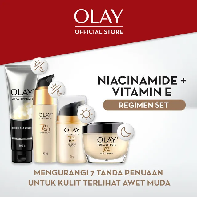 Olay Total Effects Set Lengkap Niacinamide Anti Aging Skincare - Krim, Serum, dan Sabun Muka Tandem