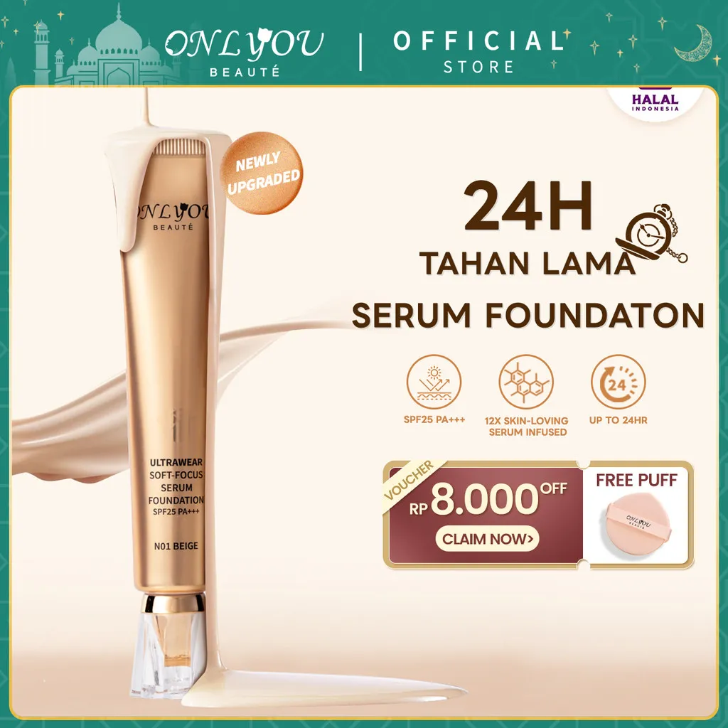 [New Launch] ONLYOU Serum Foundation UltraWear Soft-Focus SPF25 PA+++ Concealer Untuk mengecilkan pori- pori BB cream oil makeup Foundation ( GRATIS PUFF )(COD)
