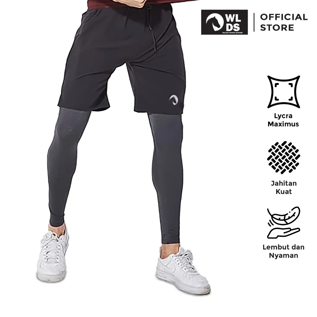 WLDS WALDOS Celana Pria Running Training Gym Short Pants Compression 2in1