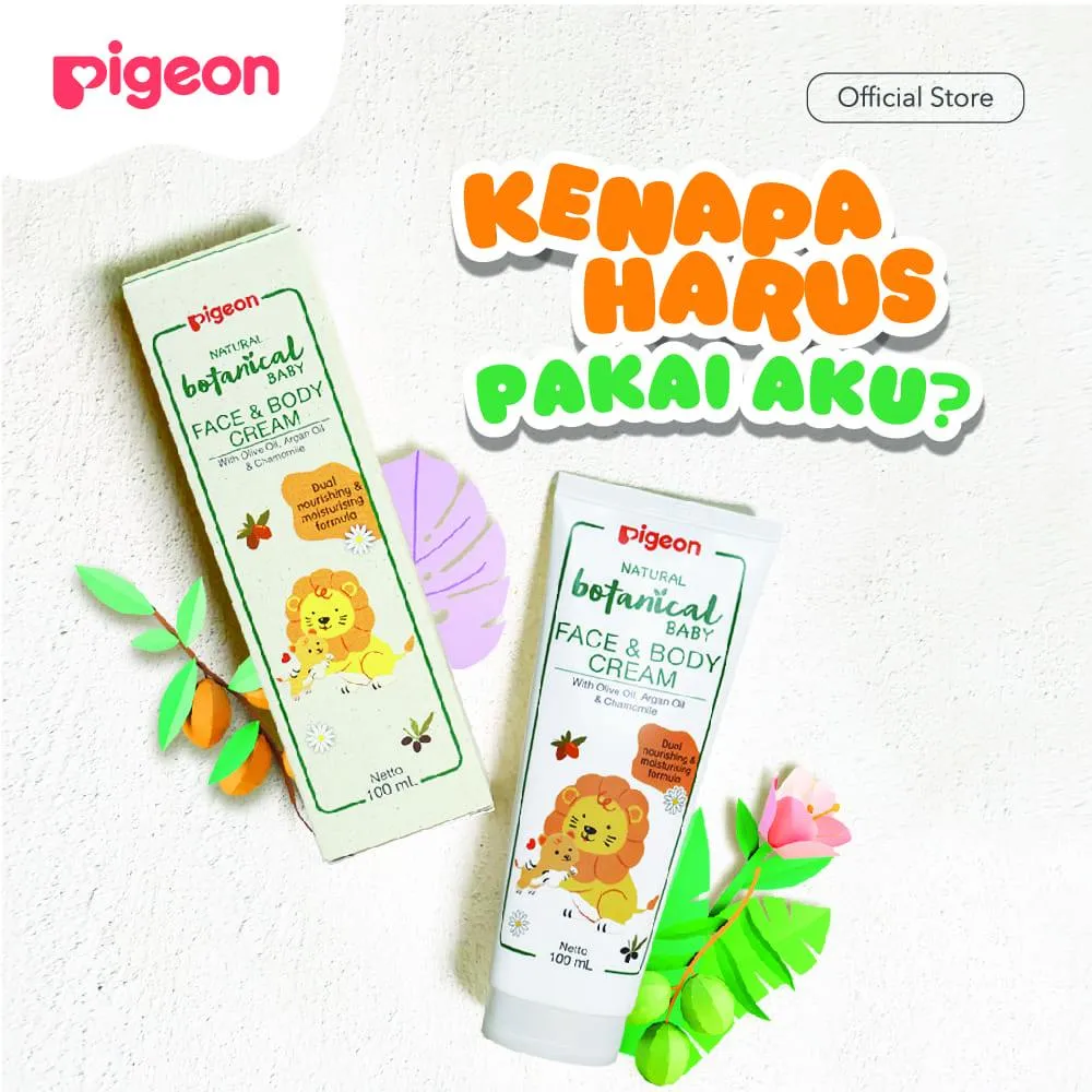 PIGEON Botanical Body & Face Cream 100ML |Lotion Bayi | Losion Pelembut Kulit Bayi | Tanpa Pewarna | Hypoallergenic Tested | Lotion Anti Alergi | Halal BPOM Original 100%