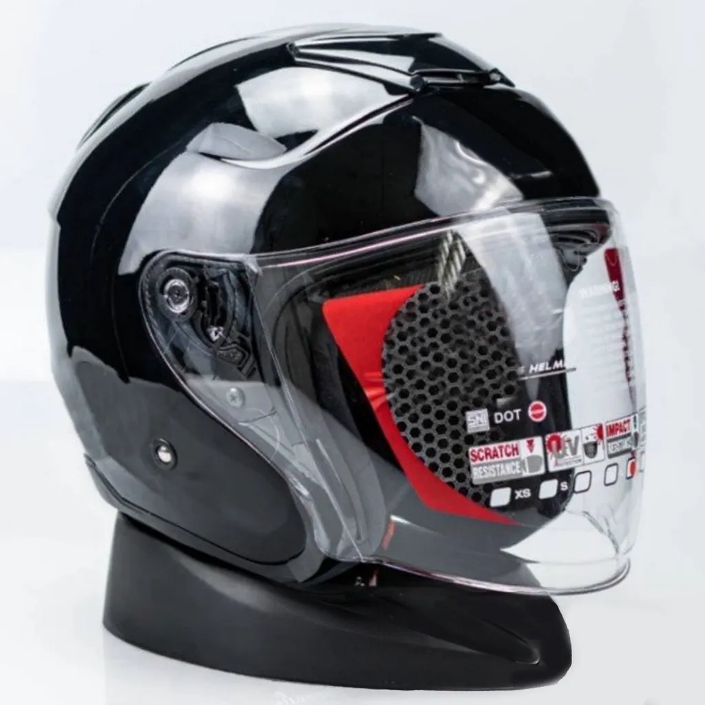 Helm Half Face MLA Kyoto Solid Hitam Single Visor Helm Premium SNI untuk Pria Dan Wanita