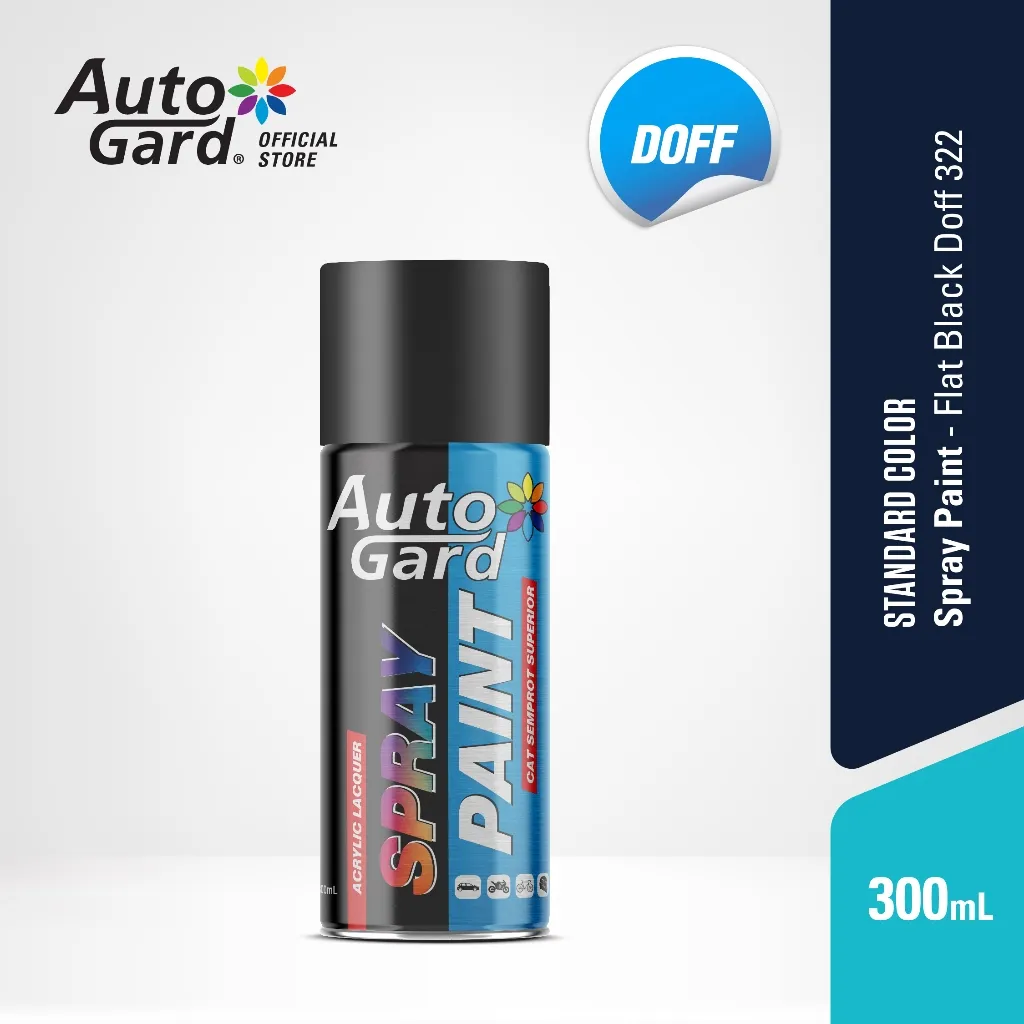 AutoGard - Flat Black Doff AG-322 Cat Semprot Akrilik Mobil Motor Helm Sepeda Perabotan Rumah