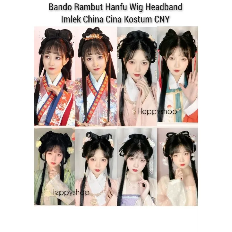 Bando Rambut Hanfu Wig Headband Imlek China Cina Kostum CNY