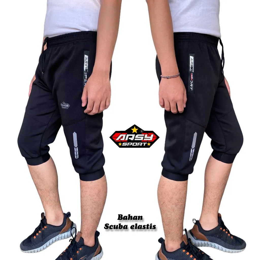 Arsy Sport Celana Running Pria Wanita - Celana Sontog 3/4 Fitnes Gym Bahan Scuba Elastis SS01