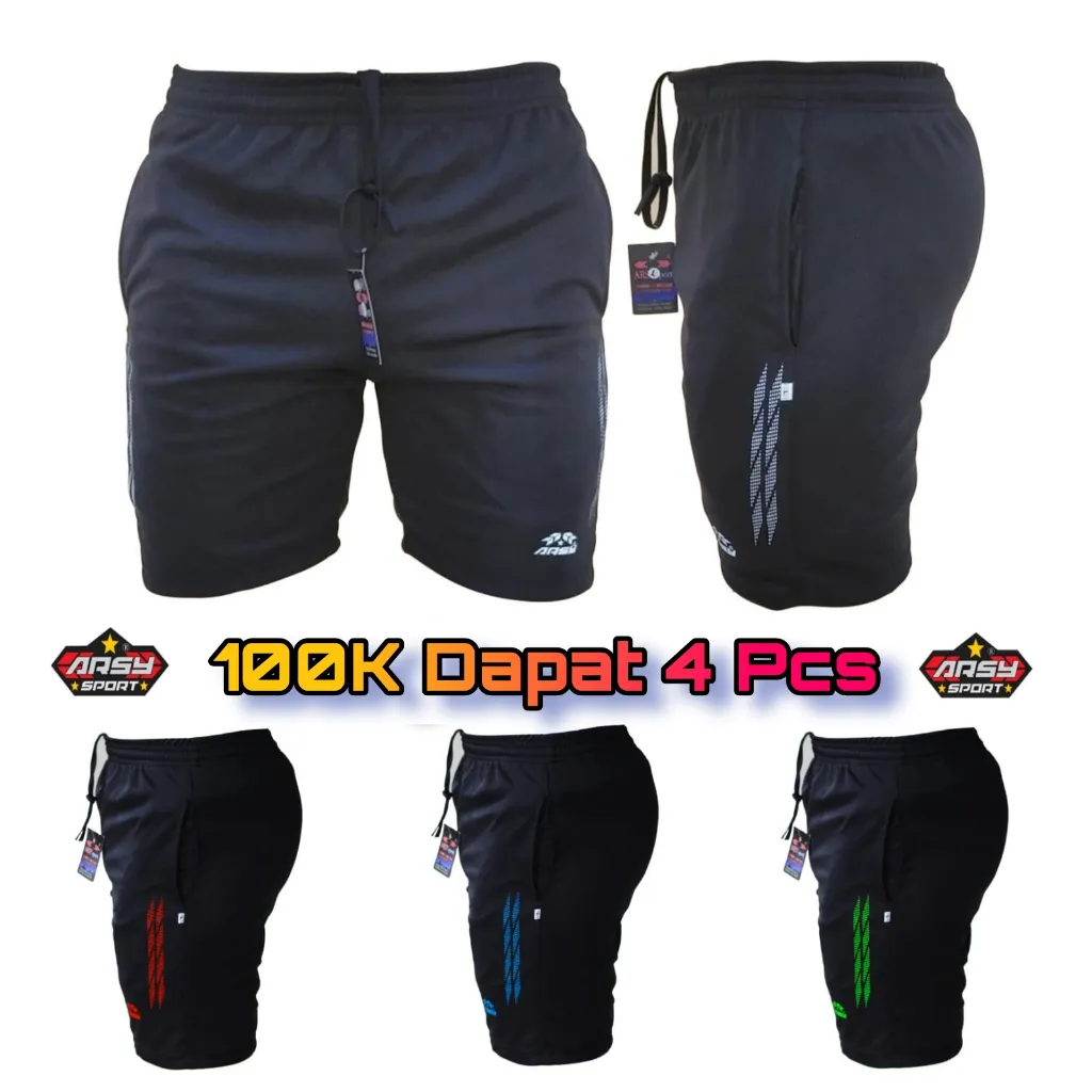 Arsy Sport - 100K Dapat 4 Pcs Celana Pendek Slimfit Olahraga Gym Fitnes Running ST003