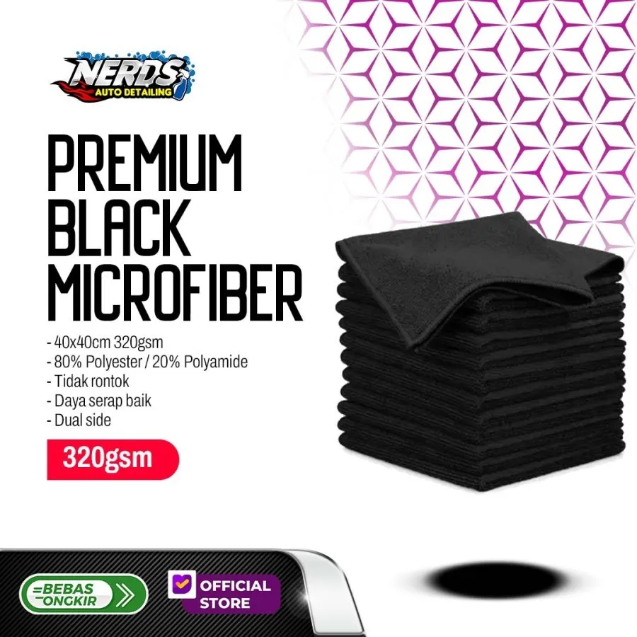 Black Microfiber kain lap microfiber 40x40 320gsm PremiumQuality