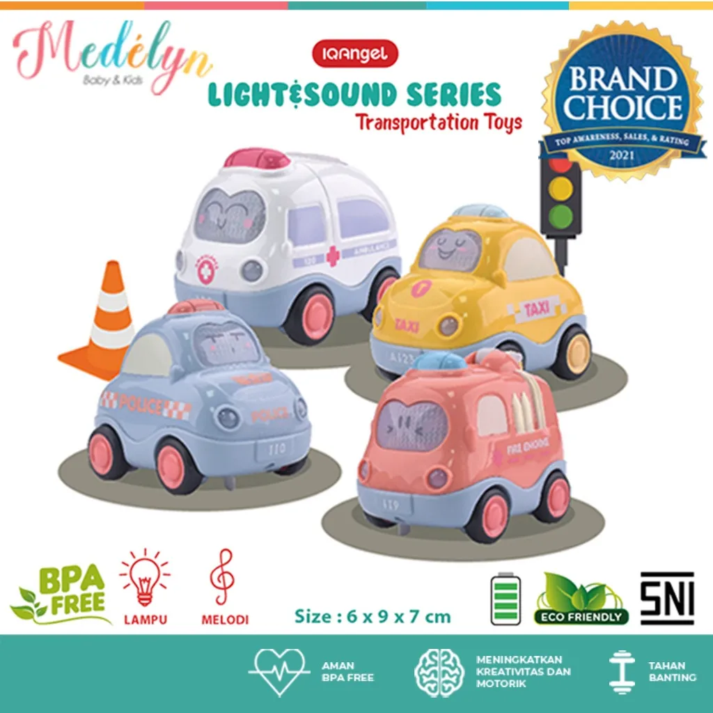 Free Baterai] IQ Angel Light & Sound Transportation Car Toys / Mainan Mobil Anak/Mainan Motorik Anak