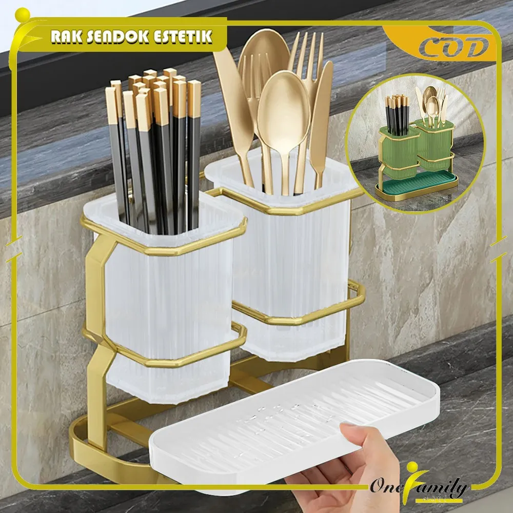 ONE-C996 Tempat Sendok Garpu Sumpit Dinding Minimalis dengan Peniris Serbaguna / Rak Penyimpanan Alat Makan / Rak Sendok Estetik / Rak Dapur Alat Makan / Cutlery Holder Import