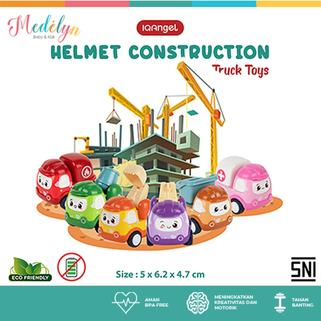 IQ ANGEL Helmet Construction Truck Toys/ Mainan Mobil Truk Helmet Tarik Belakang / Mainan Motorik