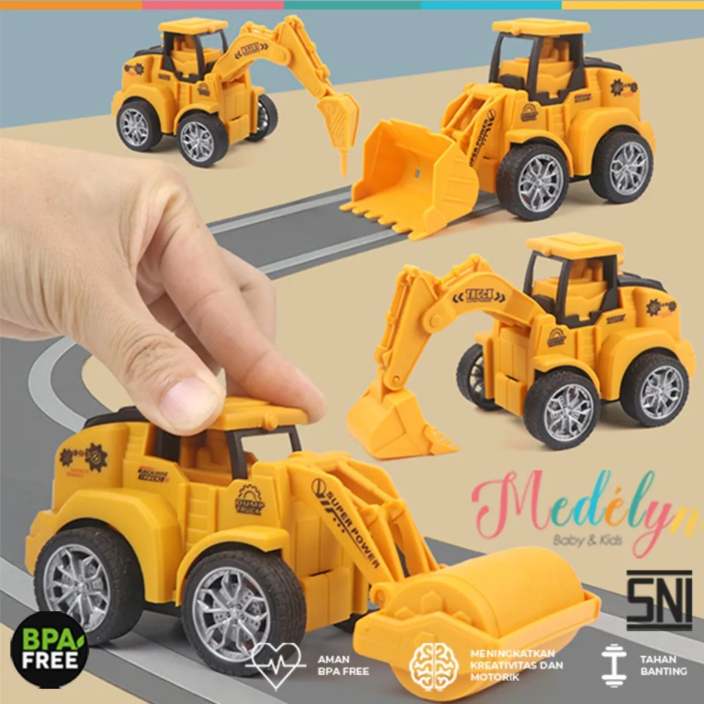 Mainan Anak Mobil Konstruksi Beko Tekan Jalan Tanpa Batre/ Mainan Excavator Bulldozer Press n Go