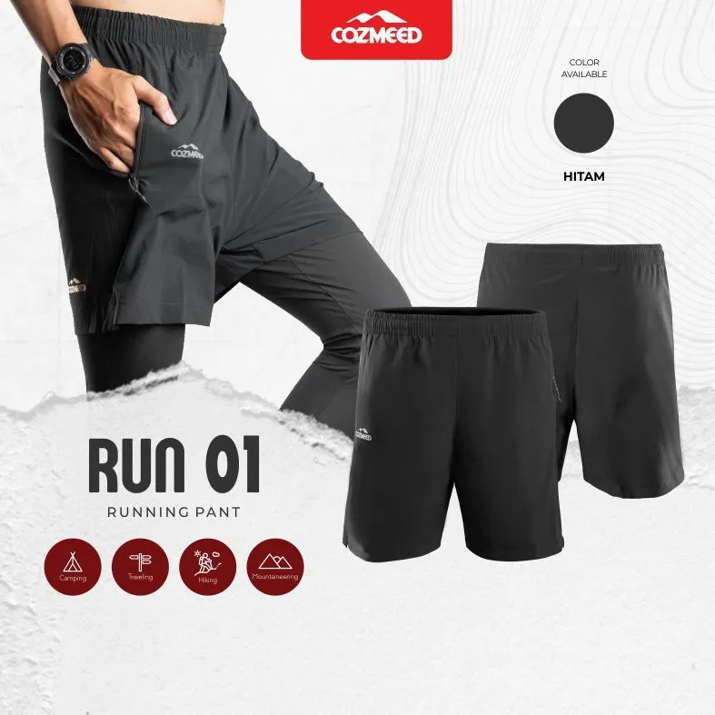 Cozmeed Celana Pendek Olahraga Pria Run 01 Hitam