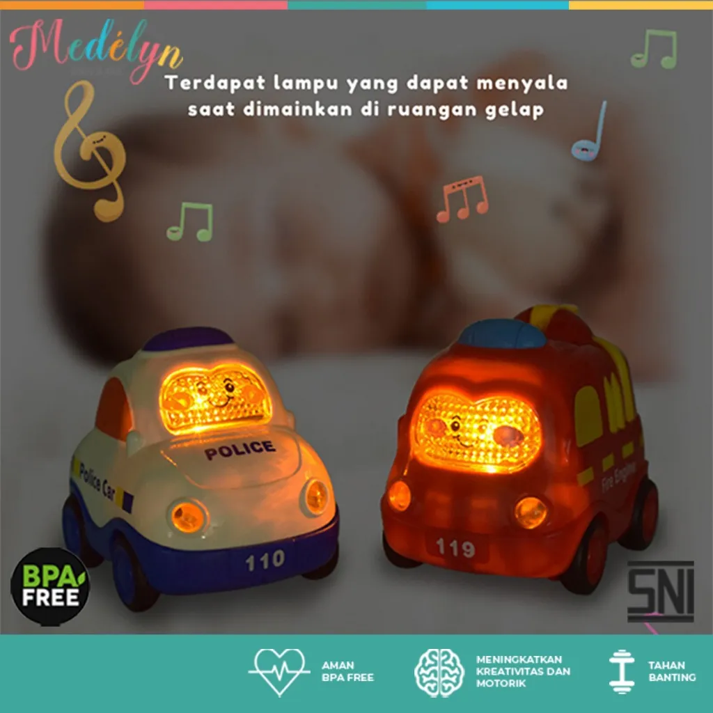 [Free Baterai] IQ ANGEL Light & Sound Transportation Car Toys / Mainan Edukasi Anak Karakter Mobil