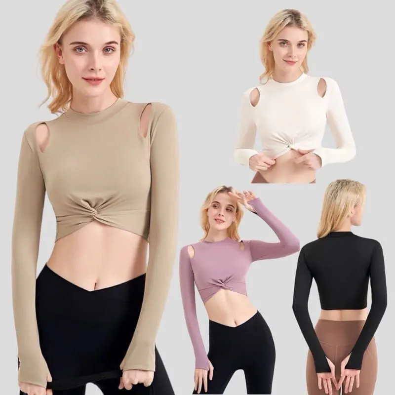 Baju Olahraga Wanita Lengan Panjang Crop top Senam Zumba Gym Yoga  Kaos