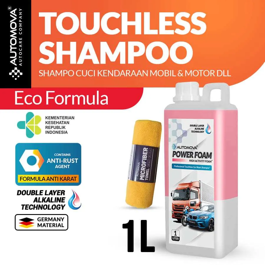 AUTOMOVA - Touchless Shampoo (1 Liter) Shampo Tanpa Sentuh Power Foam Double Layer / PFL 1L + LAP